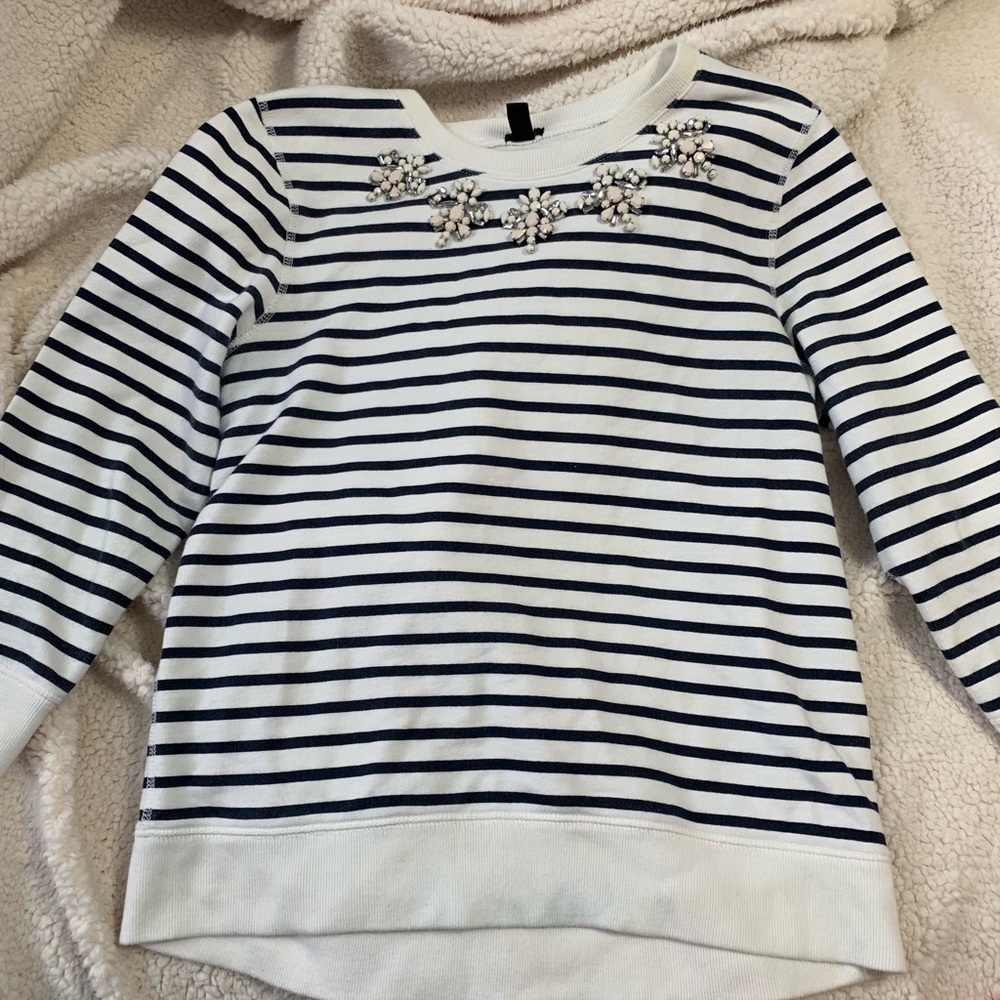 J Crew 3/4 sleeve stripe sweater